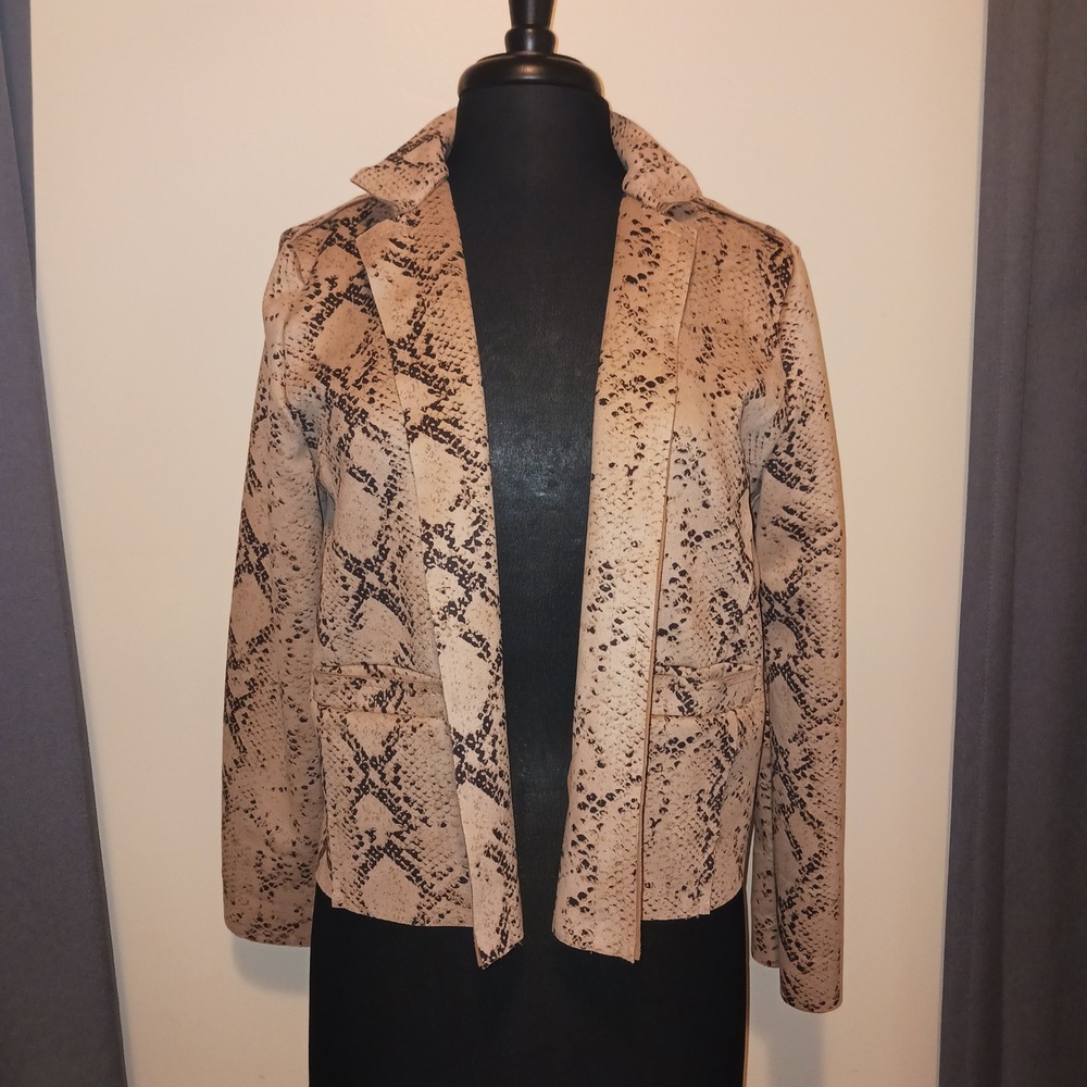 Camille & Co Y2K Snakeskin Faux Suede Blazer Jacket Tan Brown Made in Italy M